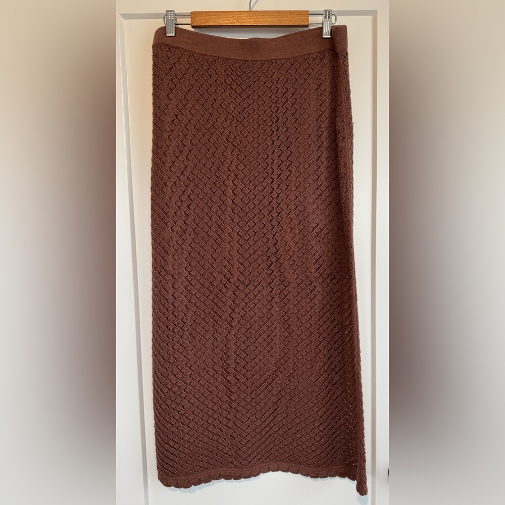 Everlane Lace Knit Brown Midi Skirt - Picture 3 of 7
